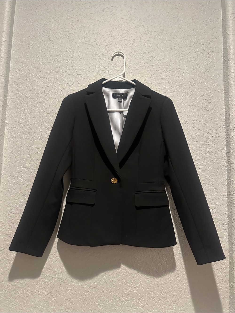 J Crew Black Women's Blazer with Gold Button and pleated black details-worn once